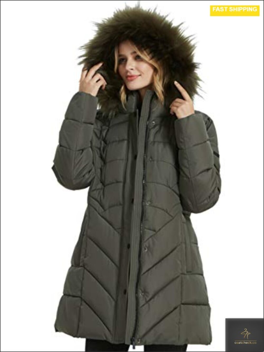 Women's Winter Thicken Long Parka Jacket with Faux Fur Trim, Windproof